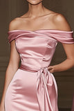 Blush Off the Shoulder Havfrue Sateng Lang Militær Ballkjole