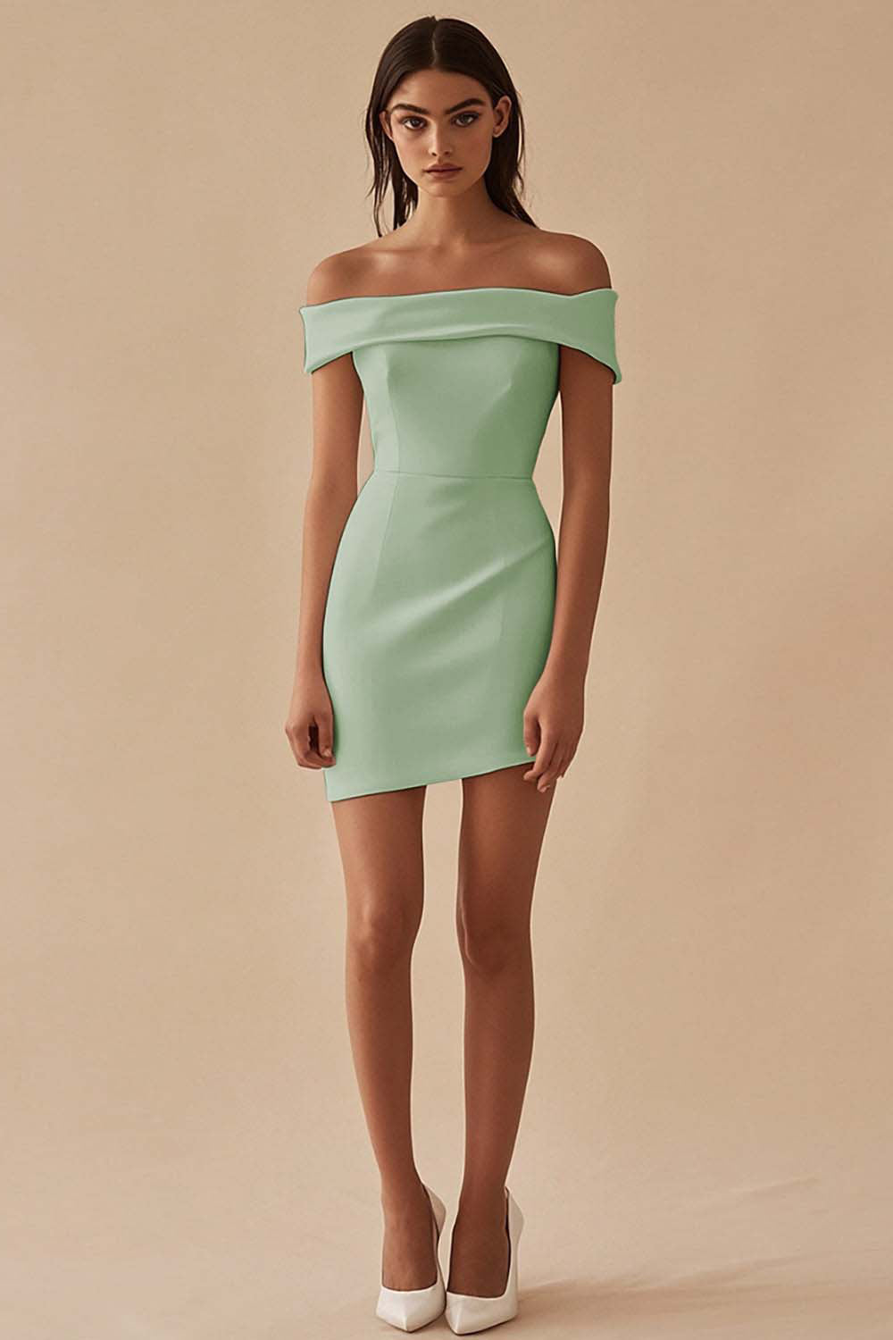 Sateng Hvit Off the Shoulder Slire Kort Konfirmasjonskjole