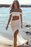 Hvit Slire Off The Shoulder Chiffon Graduation Kjole Med Splitt