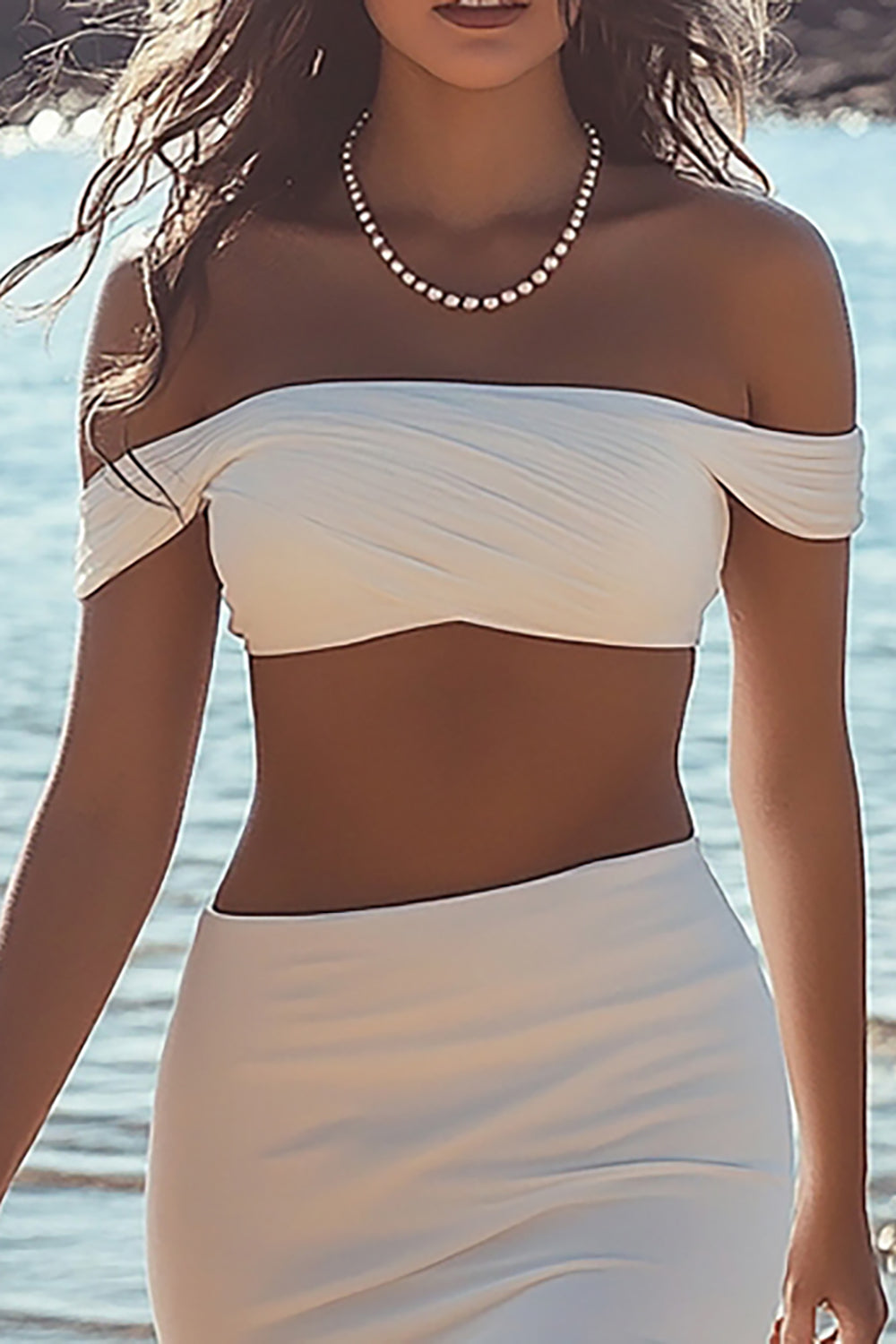 Hvit Slire Off The Shoulder Chiffon Graduation Kjole Med Splitt