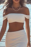 Hvit Slire Off The Shoulder Chiffon Graduation Kjole Med Splitt