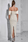Aprikos Off the Shoulder Appliques Slire Aftenkjole