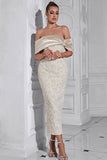 Aprikos Off the Shoulder Appliques Slire Aftenkjole