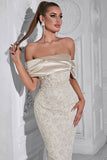 Aprikos Off the Shoulder Appliques Slire Aftenkjole