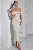 Aprikos Off the Shoulder Appliques Slire Aftenkjole