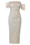 Aprikos Off the Shoulder Appliques Slire Aftenkjole