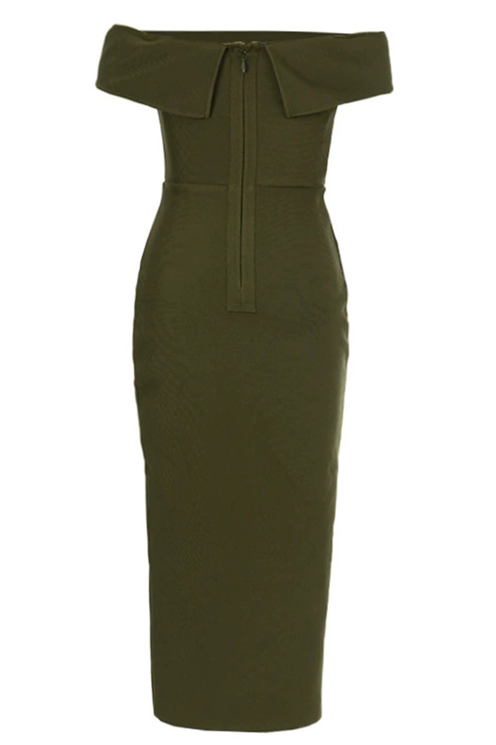 Army Green Slire Off the Shoulder Tea Length Ballkjole med Splitt