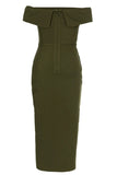 Army Green Slire Off the Shoulder Tea Length Ballkjole med Splitt