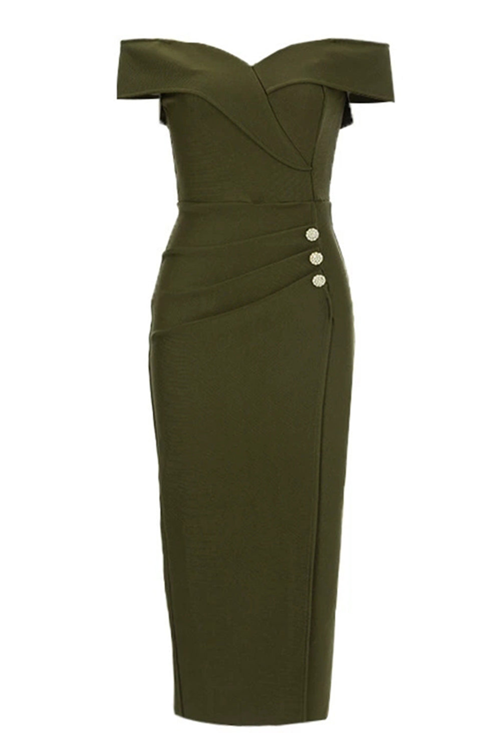 Army Green Slire Off the Shoulder Tea Length Ballkjole med Splitt