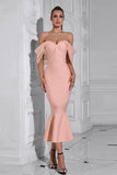 Blush havfrue korsett Off the Shoulder Tea Length Ballkjole
