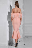Blush havfrue korsett Off the Shoulder Tea Length Ballkjole
