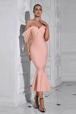 Blush havfrue korsett Off the Shoulder Tea Length Ballkjole