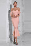 Blush havfrue korsett Off the Shoulder Tea Length Ballkjole