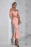 Blush havfrue korsett Off the Shoulder Tea Length Ballkjole