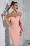 Blush havfrue korsett Off the Shoulder Tea Length Ballkjole