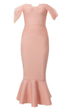 Blush havfrue korsett Off the Shoulder Tea Length Ballkjole