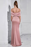 Grå Rosa Slire Off the Shoulder Rynket Ballkjole med Splitt