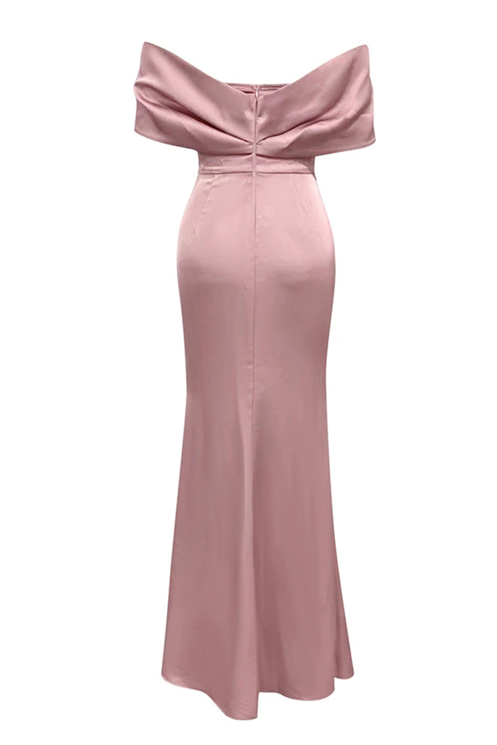 Grå Rosa Slire Off the Shoulder Rynket Ballkjole med Splitt