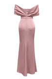 Grå Rosa Slire Off the Shoulder Rynket Ballkjole med Splitt
