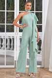 Mint One Shoulder lange plisserte jumpsuits