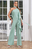 Mint One Shoulder lange plisserte jumpsuits