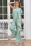 Mint One Shoulder lange plisserte jumpsuits