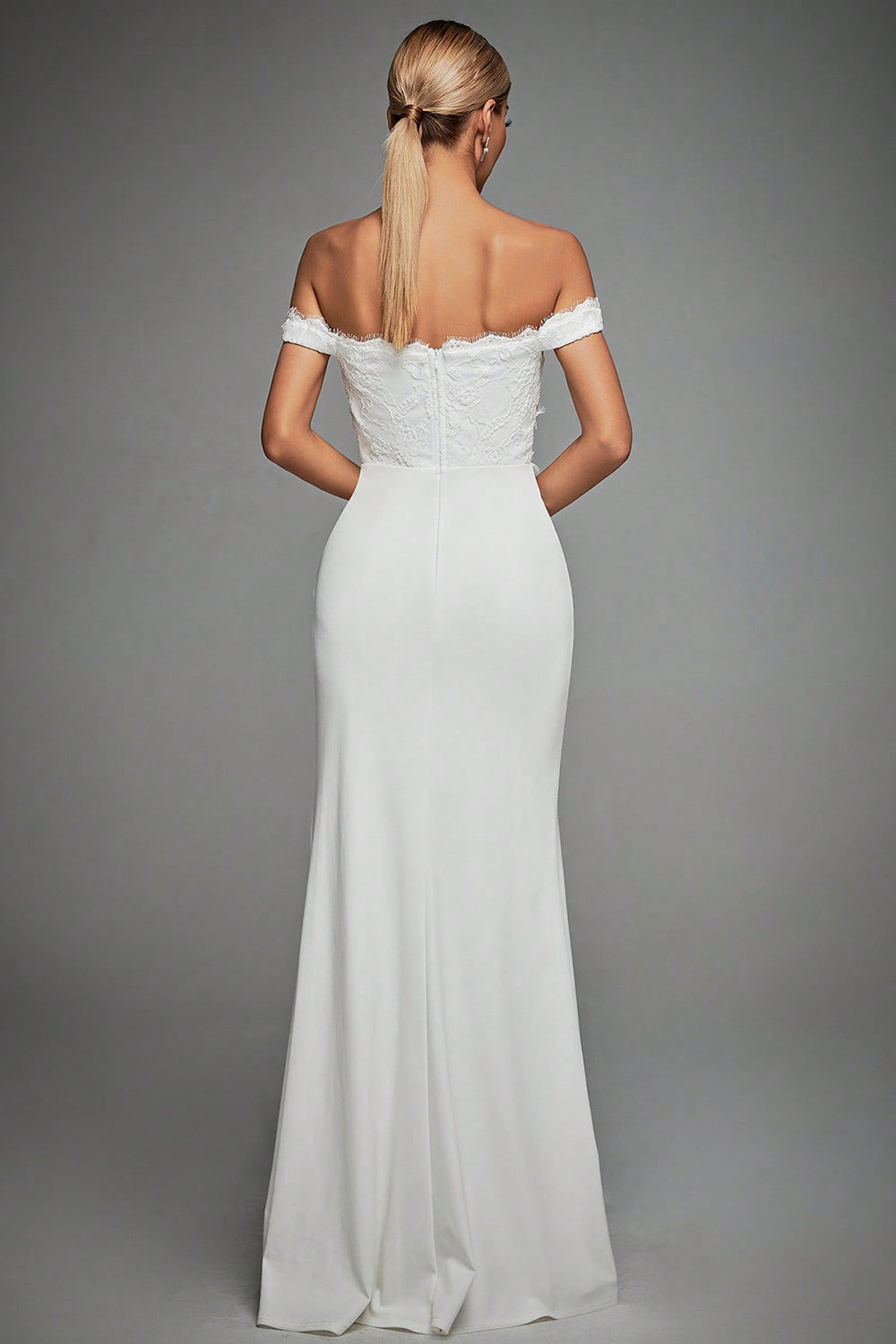 Off The Shoulder Elfenben Havfrue Lang Brudekjole med Splitt