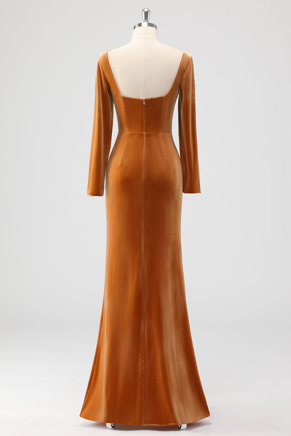 Brun Slire Firkantet Hals Fløyel Lange Ermer Lang Brudepike Kjole