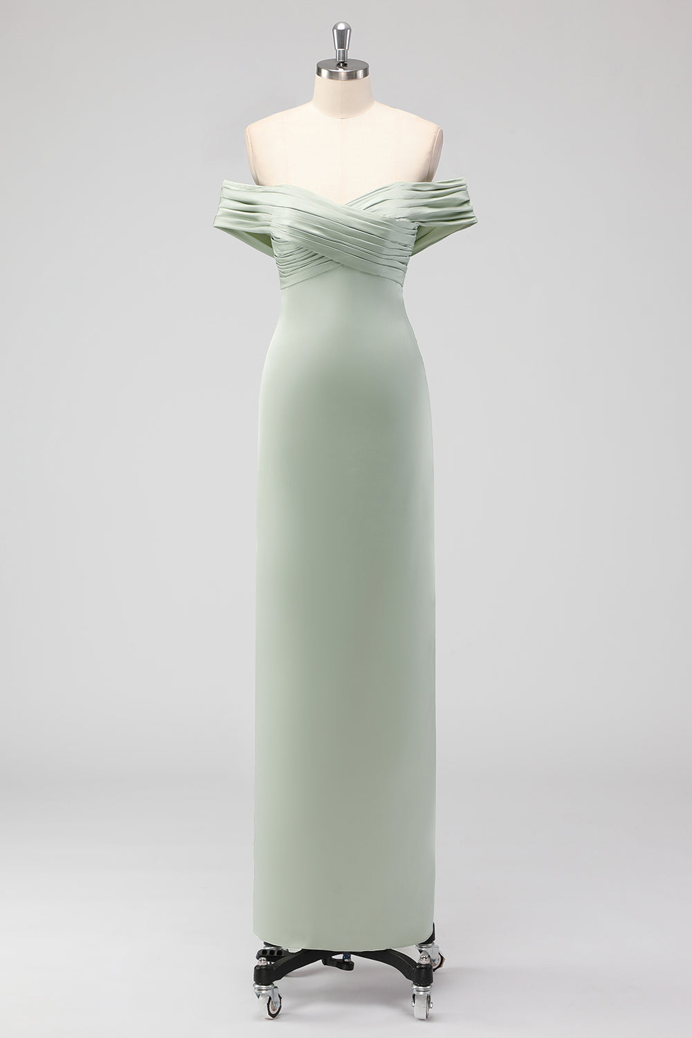 Salvie Grønn Off the Shoulder Sateng Slire Lang Brudepike Kjole