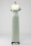 Salvie Grønn Off the Shoulder Sateng Slire Lang Brudepike Kjole