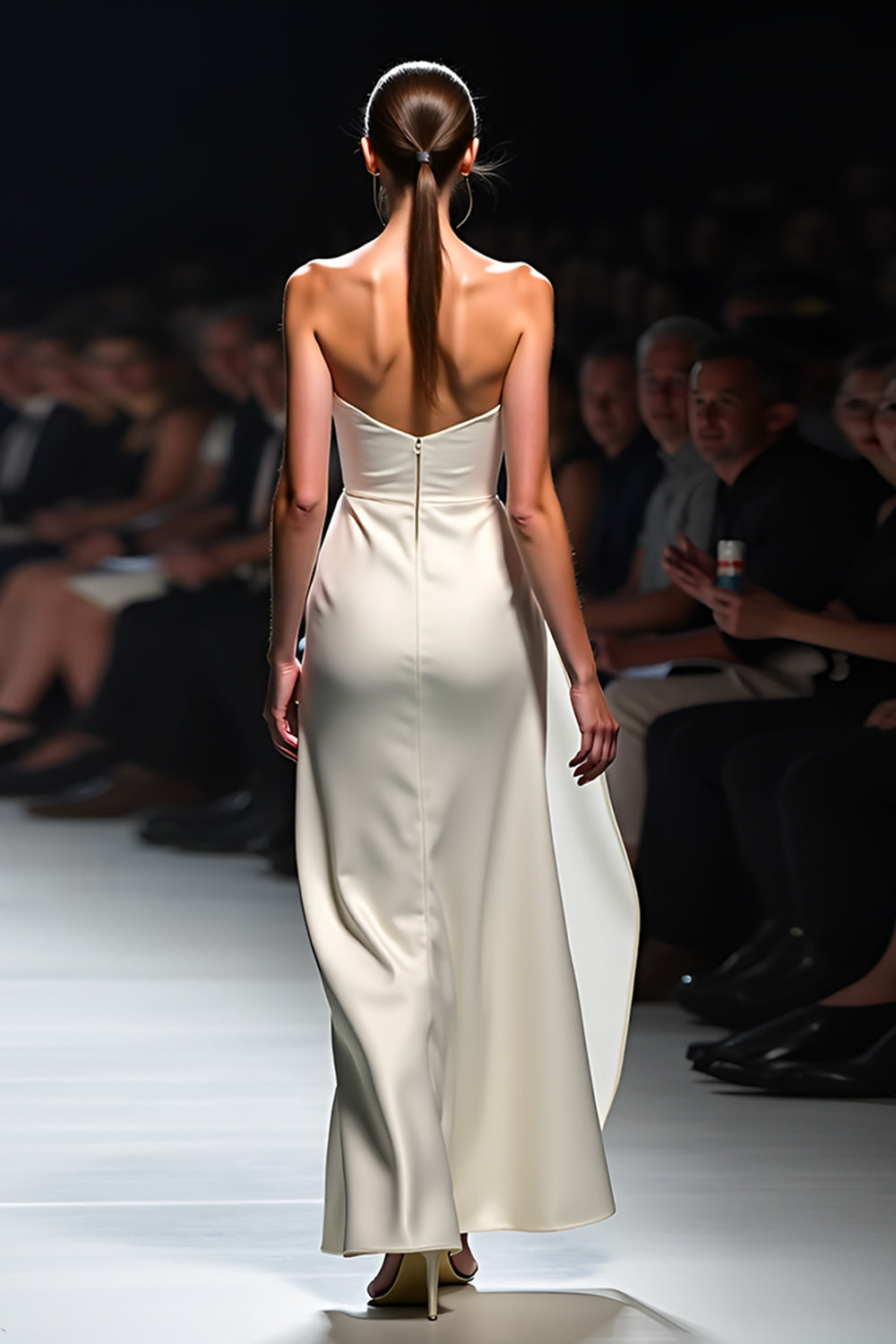 Hvit A Line Stroppeløs Rynket Gala Kjole med 3D Blomst