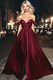 Burgunder A Line Off The Shoulder Lang Sateng Ballkjole