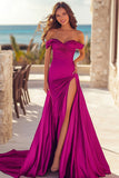 Fuchsia Off The Shoulder Rynket Ballkjole