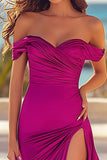 Fuchsia Off The Shoulder Rynket Ballkjole
