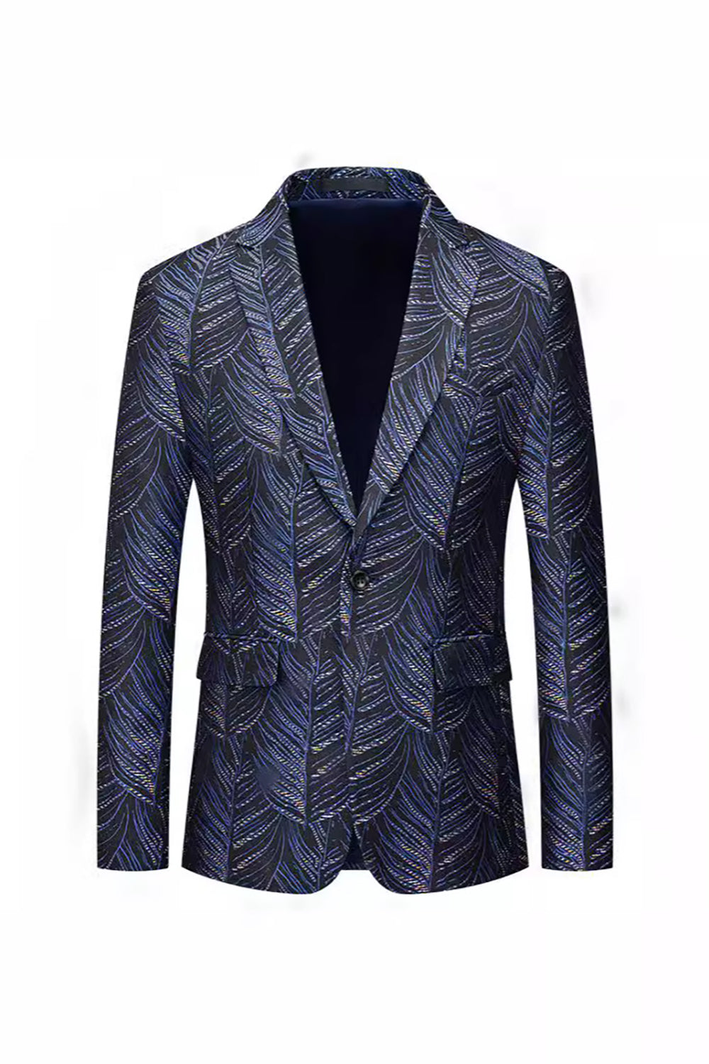 Mørk Navy Jacquard Hakket jakkeslag Blazer for menn