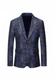 Mørk Navy Jacquard Hakket jakkeslag Blazer for menn