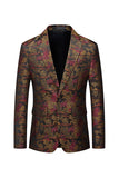 Brun Tilpasset Floral Hakket Jakkeslag Herreblazer