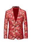 Rød Floral En Knapp Montert Hakket Jakkeslag Herre Blazer