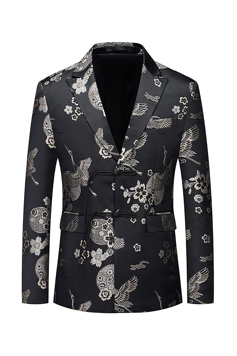 Black Peaked Lapel Floral Blazer for menn