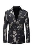Black Peaked Lapel Floral Blazer for menn