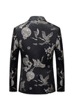 Black Peaked Lapel Floral Blazer for menn