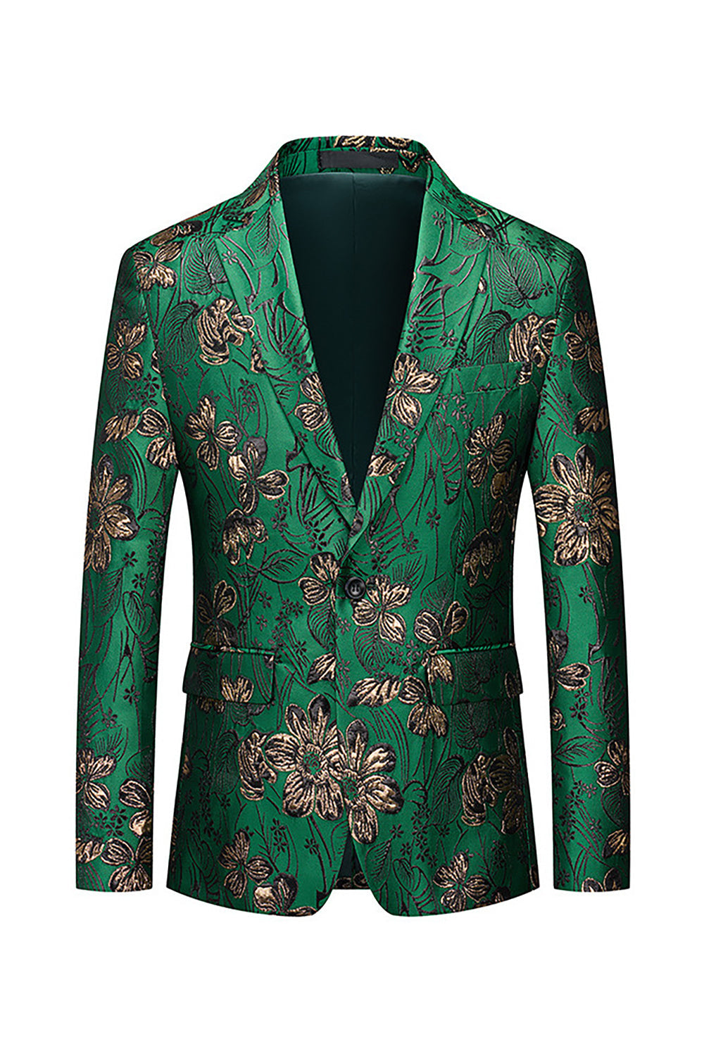 Grønn Floral Hakket jakkeslag En knapp Blazer for menn