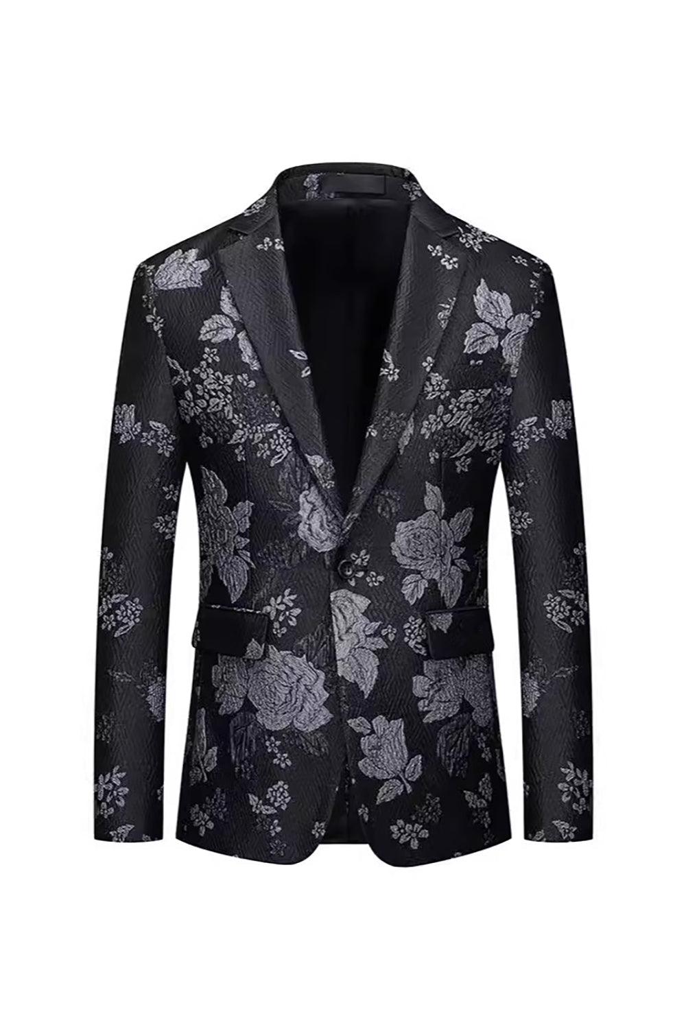 Svart Floral Peak jakkeslag En knapp Blazer for menn