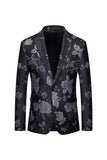 Svart Floral Peak jakkeslag En knapp Blazer for menn