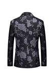 Svart Floral Peak jakkeslag En knapp Blazer for menn