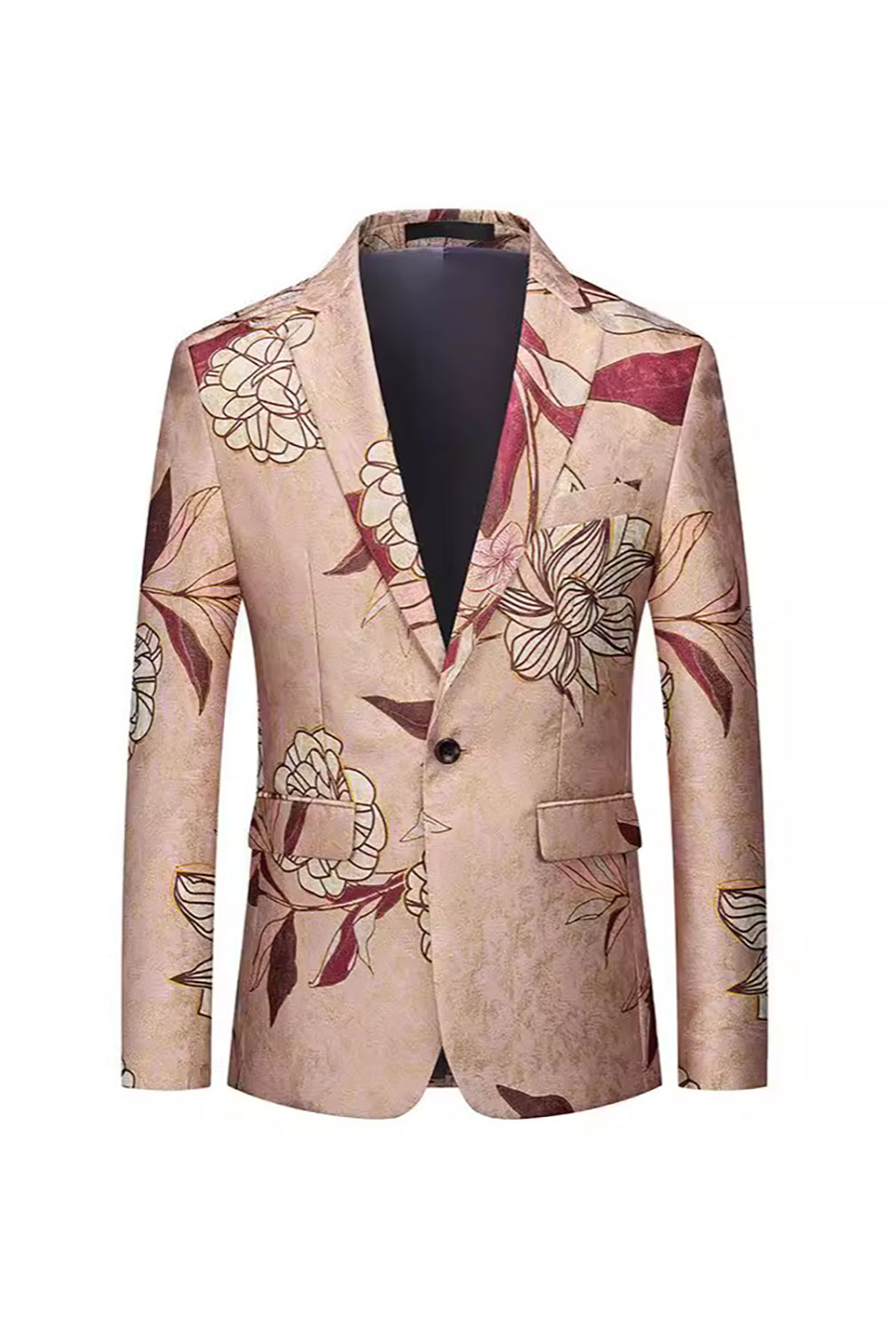 Rose Gold Enkeltspent Hakket Jakkeslag Trykt Herreballblazer