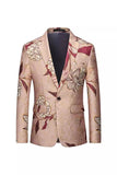 Rose Gold Enkeltspent Hakket Jakkeslag Trykt Herreballblazer