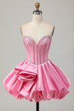 Rosa Bodycon Sweetheart Satengkorsett Homecoming Kjole med Rhinestones