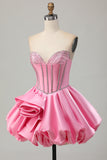 Rosa Bodycon Sweetheart Satengkorsett Homecoming Kjole med Rhinestones