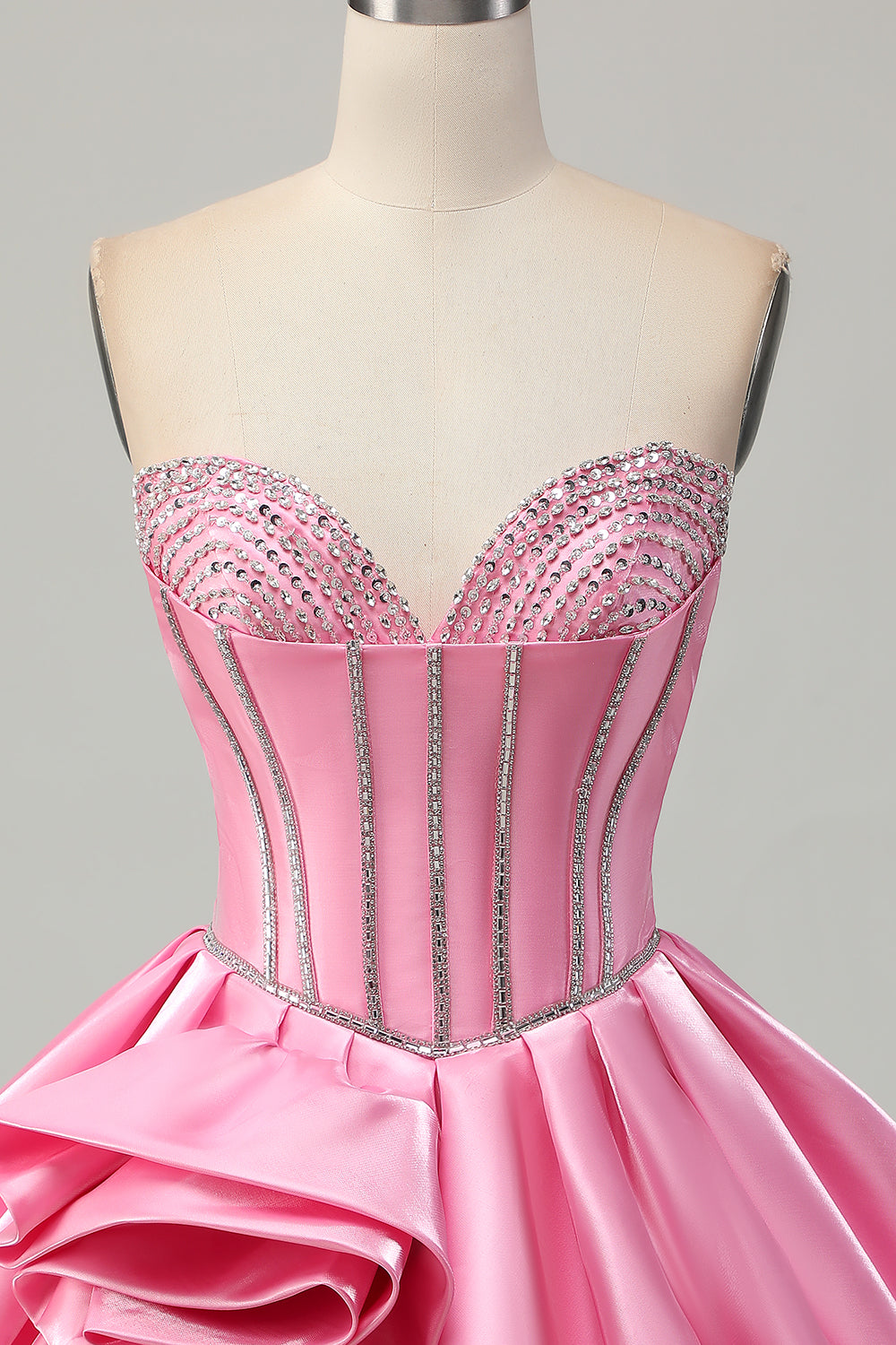Rosa Bodycon Sweetheart Satengkorsett Homecoming Kjole med Rhinestones